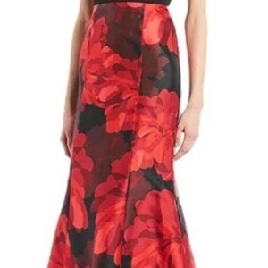 Calvin Klein Collection Red and Black Floral Skirt